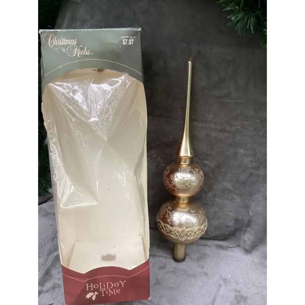 Krebs Gold Finial Spire Christmas Tree Topper Original Box Made in Romania 13"